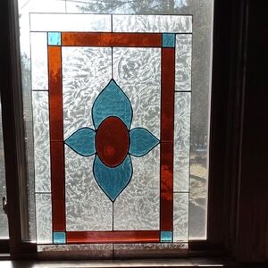 Blue & Amber Victorian Style Stained Glass Window Panel -Vintage